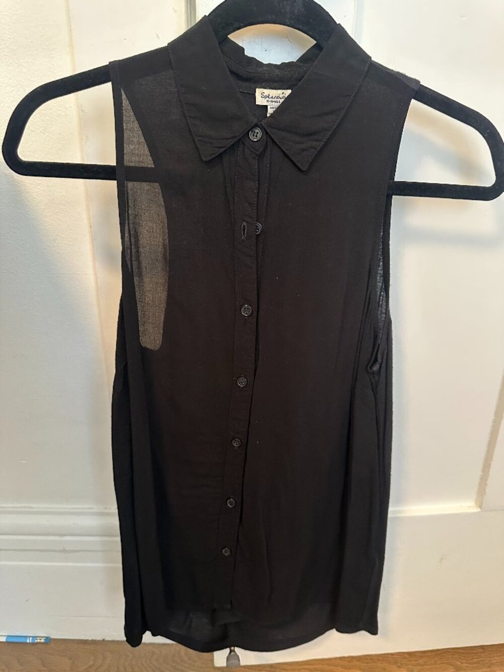 Splendid Black Sleeveless Button-Front Collared Blouse Size XS